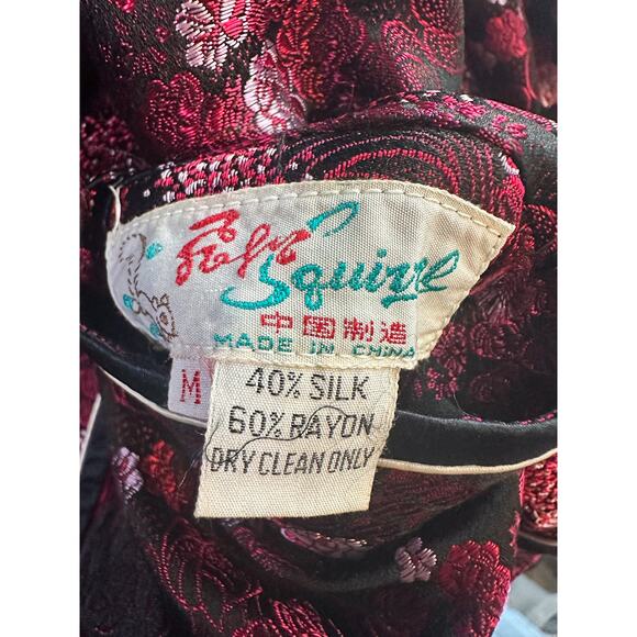 Solz Squirrel Chinese Reversible Silk Jacket Size MED Black Pink Floral GUC - Picture 3 of 13